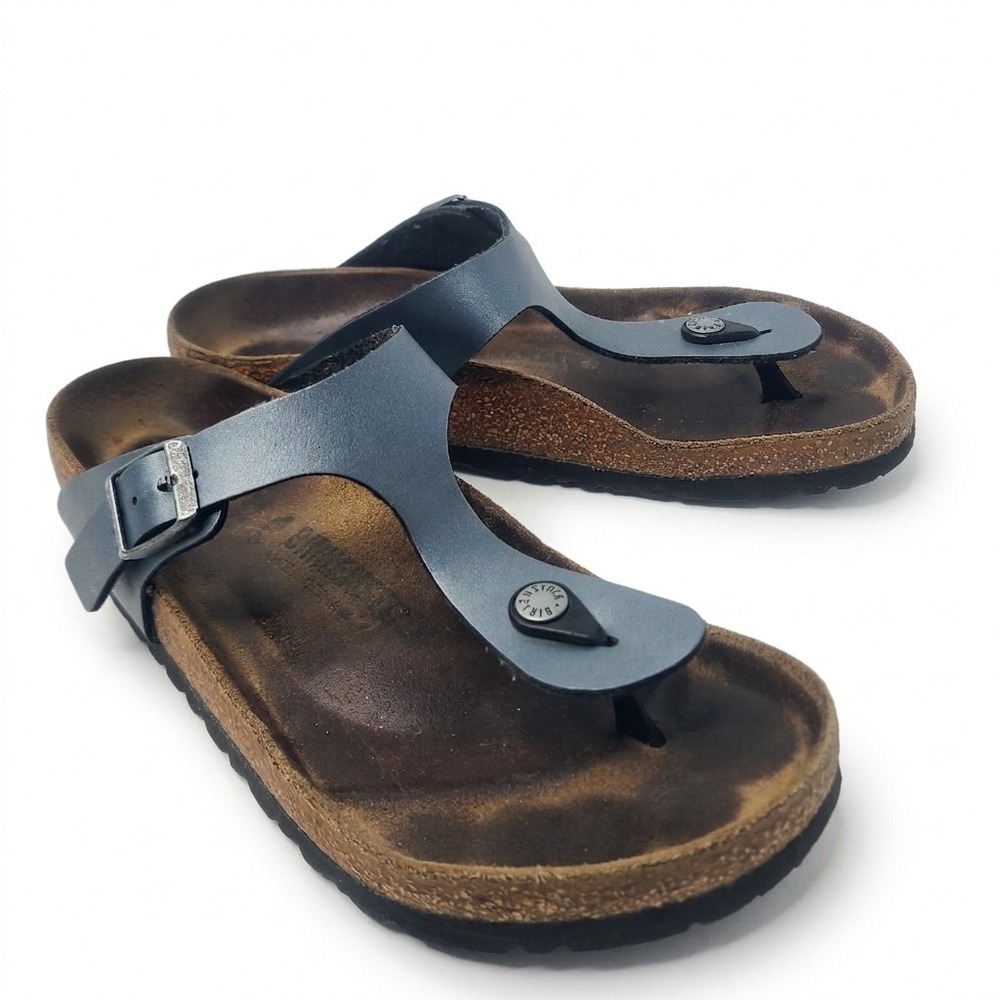 Birkenstock Gizeh Metallic Blue Oiled Leather Thong Womens Sandals US 8/EU39